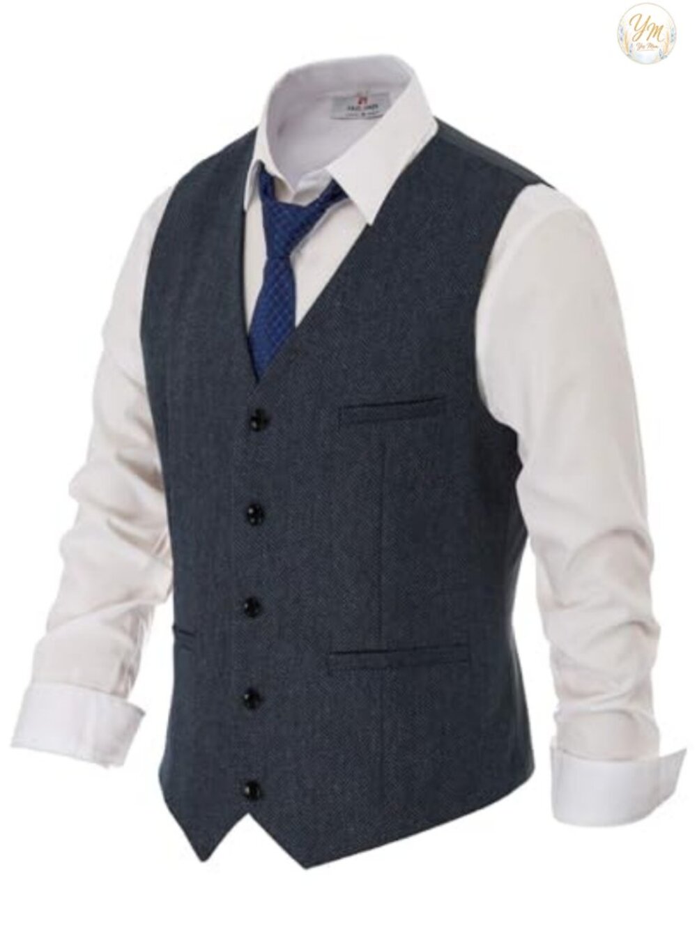 Mens Tweed Vest Wool Blend Herringbone Waistcoat V-Neck Single Breasted